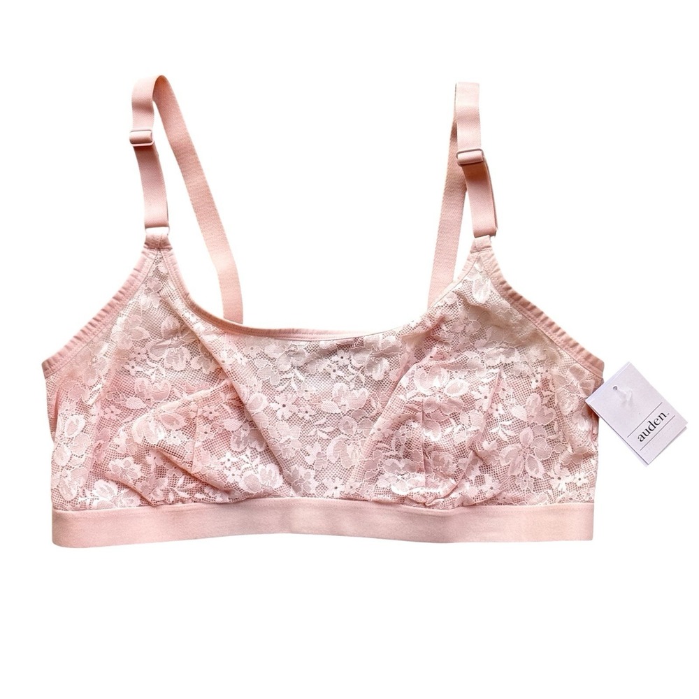 Auden Womens Unlined Lace Bralette Light Pink Floral Sheer Size XL NWT - Picture 2 of 5